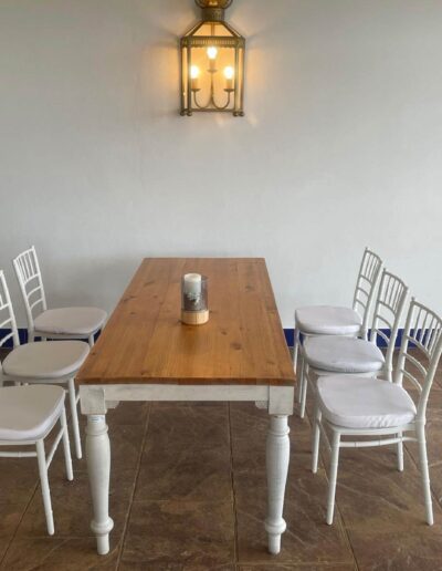 Silla palillería normal y Mesa Baja Rectangular de Madera Vintage (1,80m x 0,80m)